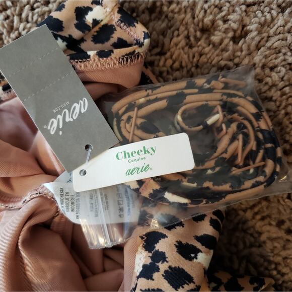 Aerie one piece cheeky brown animal print swim suit S - Picture 5 of 6